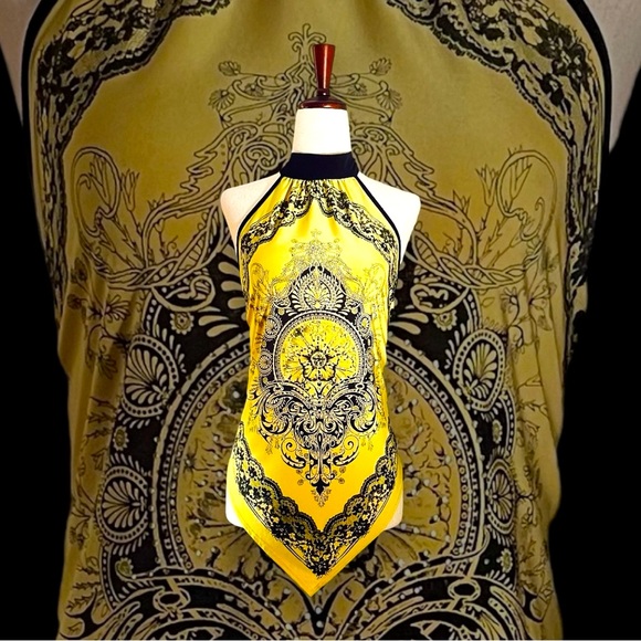 women’s yellow bandana halter top with metal embellishment, SIZE S - Picture 7 of 10